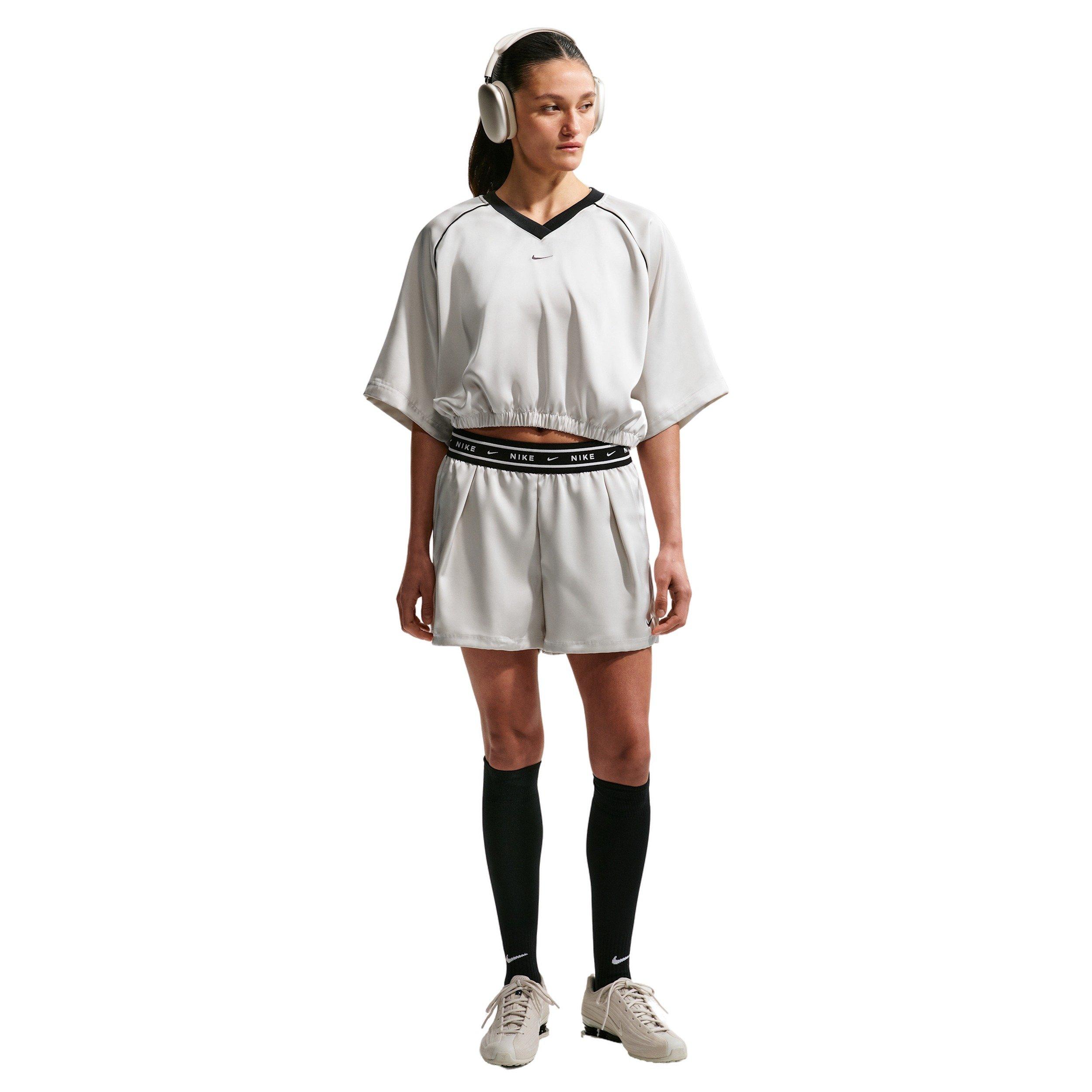 Nike Women's Sportswear Loose Mid-Rise Satin Shorts - Lt Bone/Black - LT BONE/BLACK